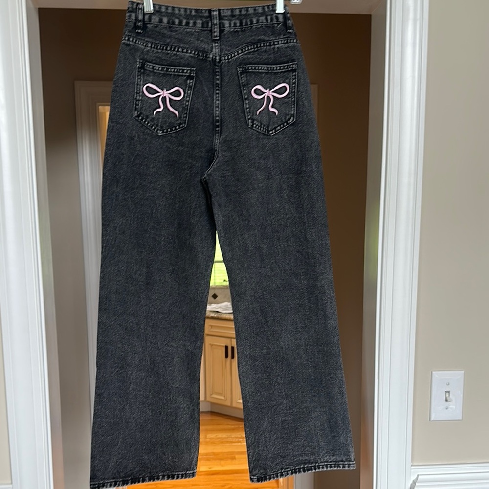 NEW Women's Black Jeans with Pink Bow Detail
